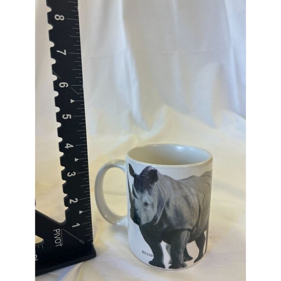 Ceramic Mug With Rhinoceros Design 10 Oz Wildlife Print ZSSD White & Gray - Picture 2 of 2